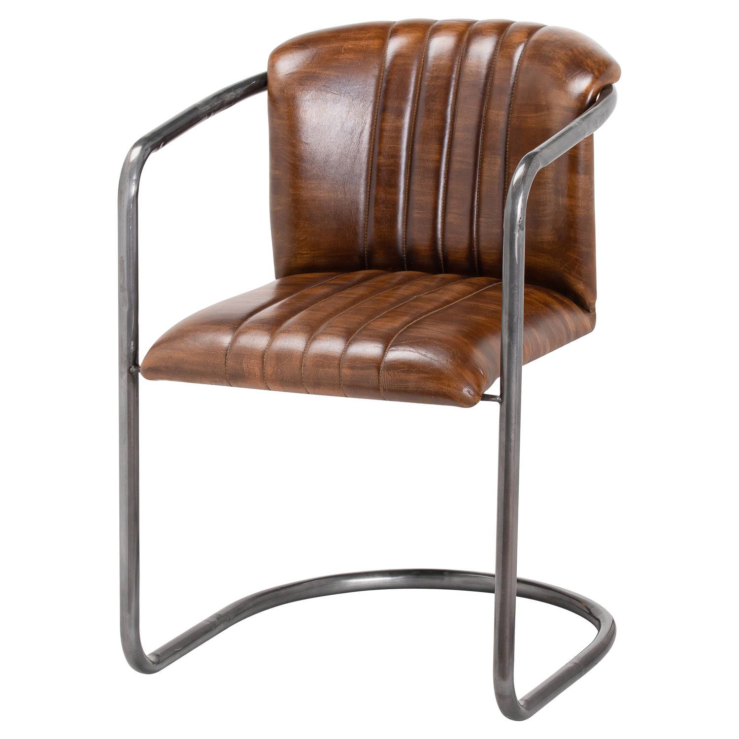 brown leather industrial dining chairs