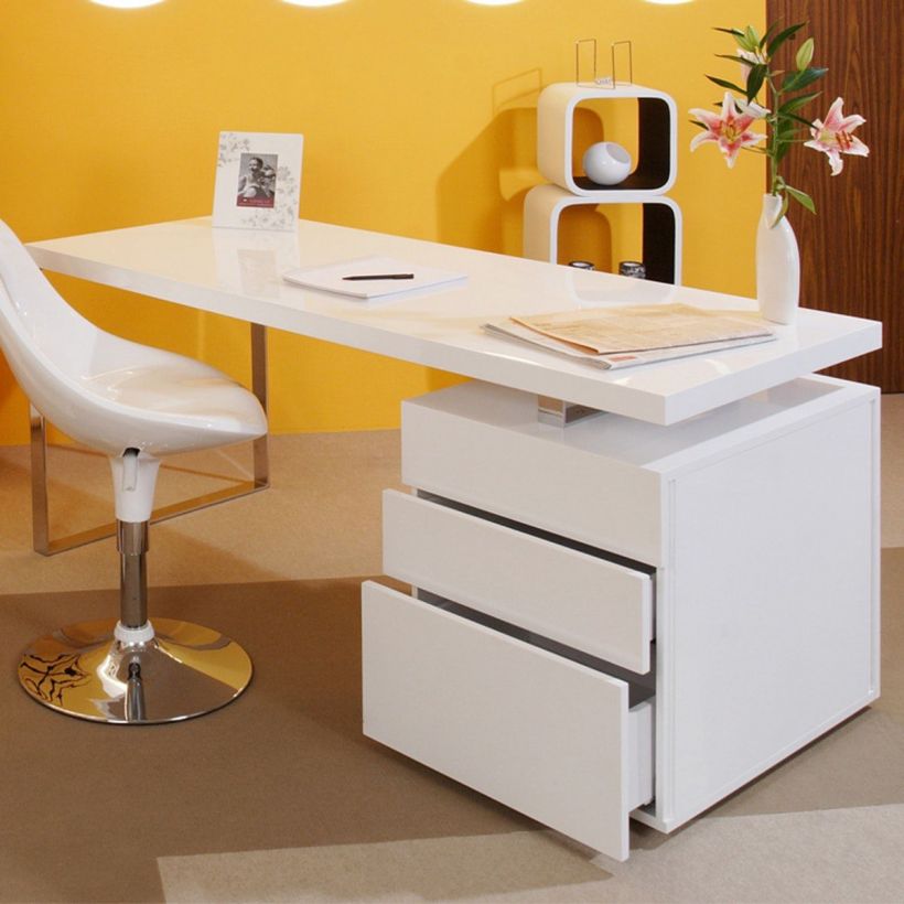 White Gloss Office Desk With Storage Designer Retro Smithers UK   White Gloss Office Desk 