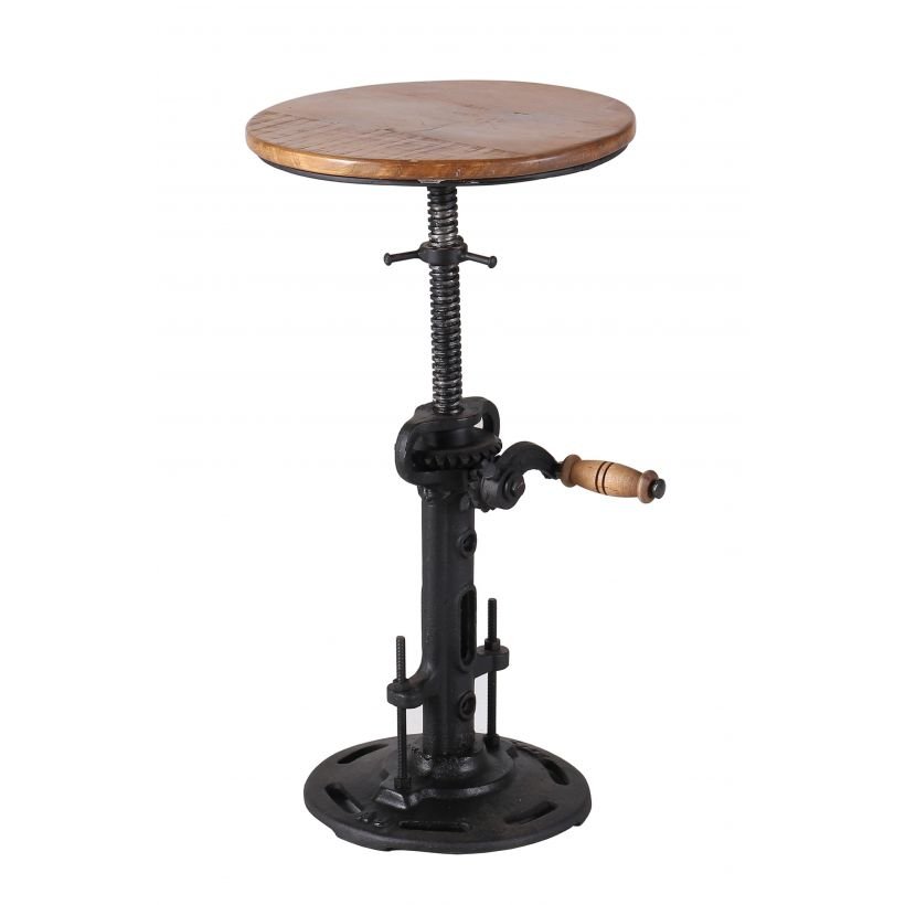 Adjustable Industrial Bar Stool With Wood Seat