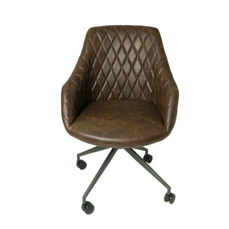Retro Luxury Brown Dark Leather Office Chair With High Back