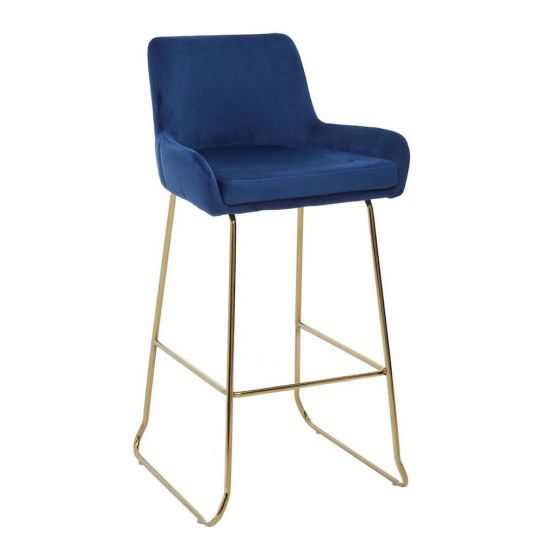 Blue Velvet Bar Stool With Gold Legs