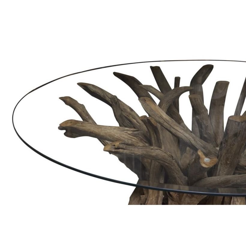 Driftwood glass top on sale dining table