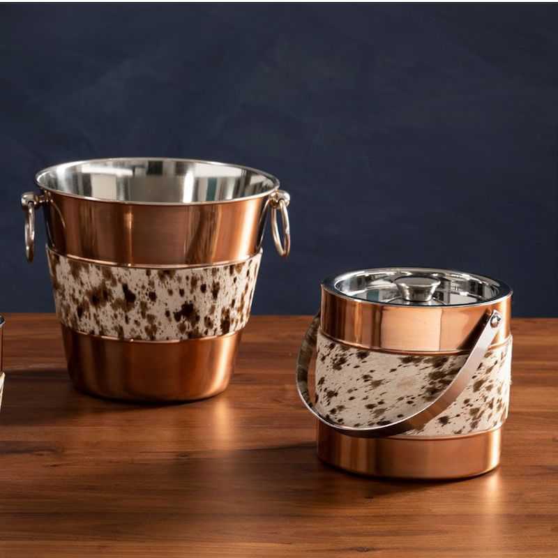Copper and Cowhide Ice Cube Bucket Tableware Smithers of Stamford £42.00 Store UK, US, EU, AE,BE,CA,DK,FR,DE,IE,IT,MT,NL,NO,E...