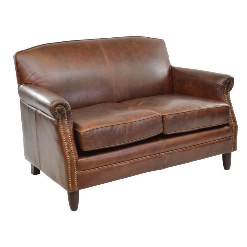 Tan leather small deals sofa