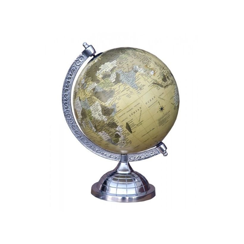 Aluminium Silver World Globe Vintage Style Office Desk Man Cave Gift ...